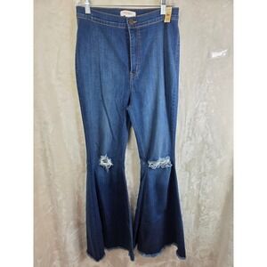Vibrant M.I.U. Womens High Rise Distressed Flare Bell Bottom Jeans Blue Size 15